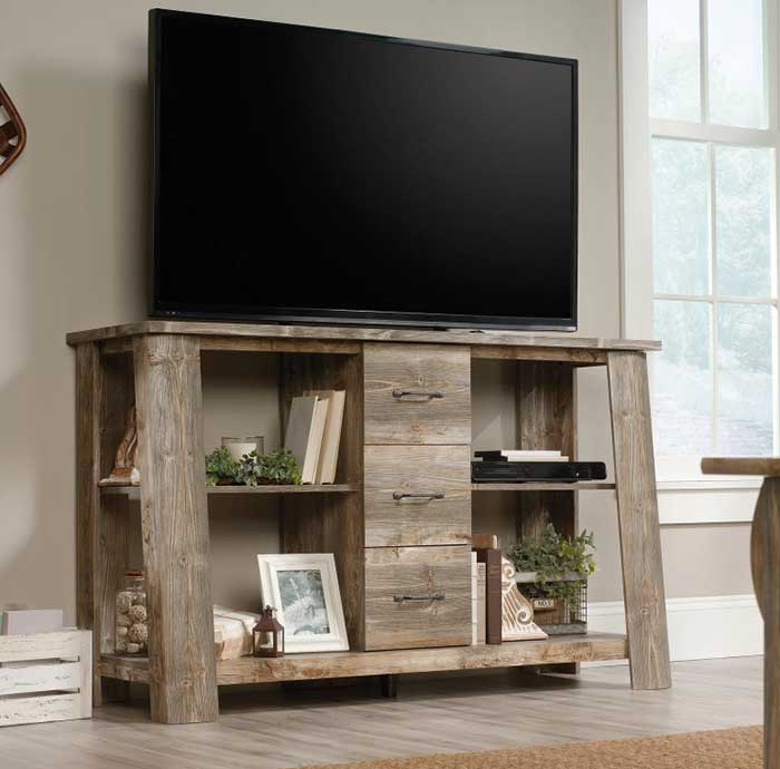 wooden 4 shelf tv stand with drawers