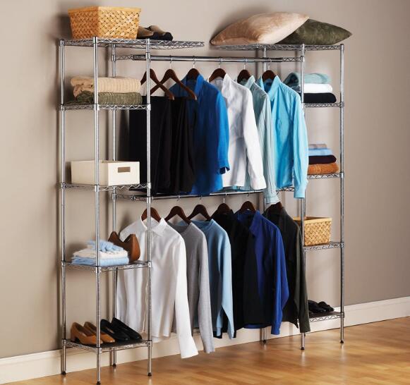 chrome double hanging wardrobe closet with shelves