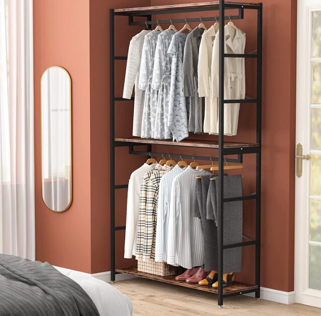 Tribesigns double hanging closet with 3 tier shelves