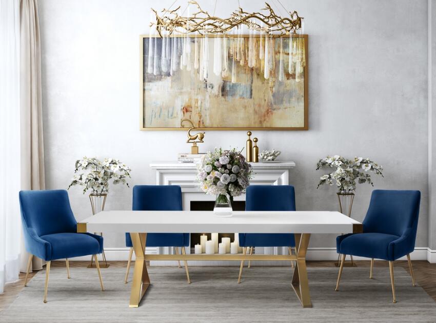 blue and gold dining room set