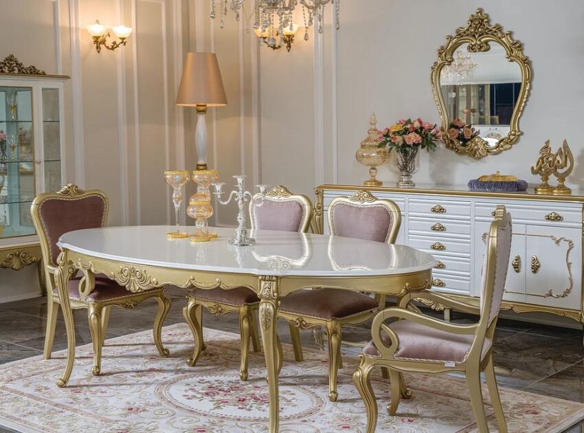 pink and gold dining set