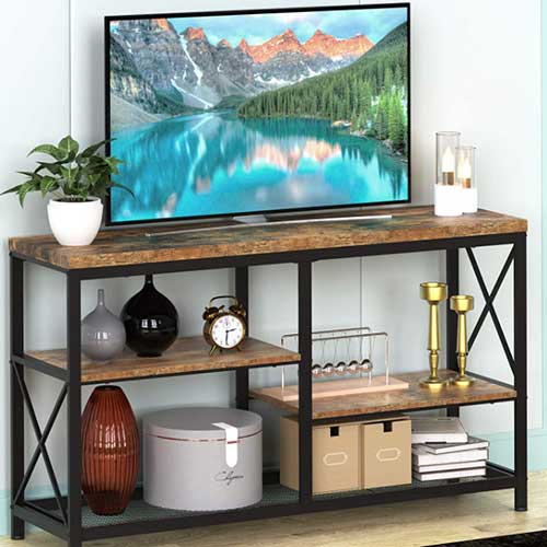 nsdirect wooden 4 shelf tv stand opening shelving