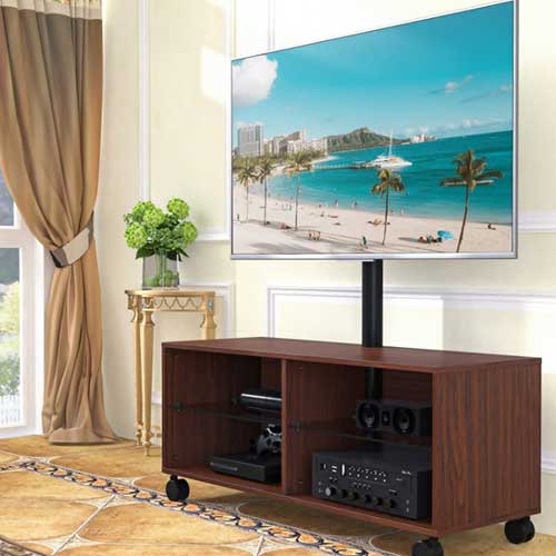 rfiver swivel 4 shelf tv stand with mount on wheels